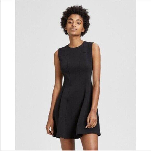 Theory 00 Black Sleeveless Mini Dress Fit & Flair Pique Modern Tea Perf Cond 00 - Picture 1 of 12